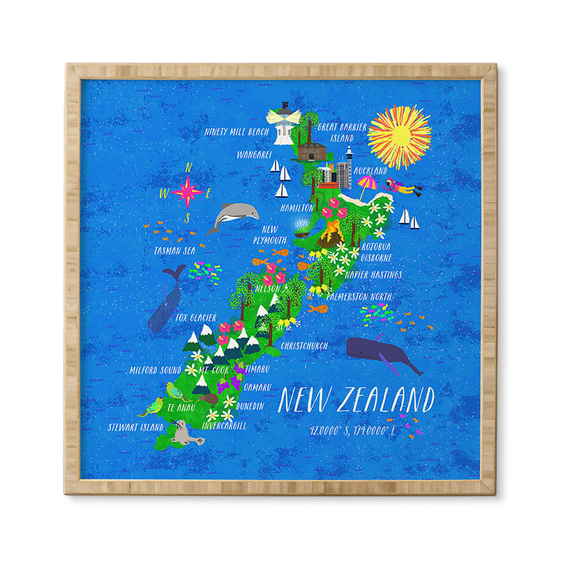 Joy Laforme New Zealand Map Framed Wall Art