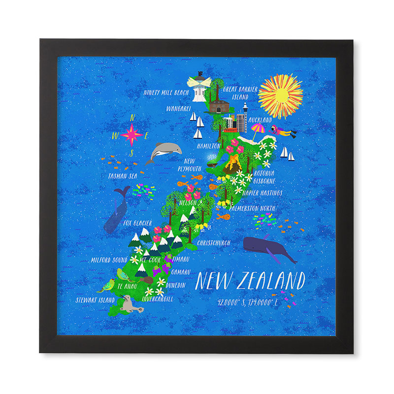 Joy Laforme New Zealand Map Framed Wall Art