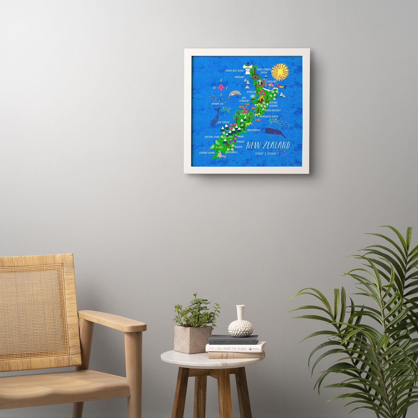 Joy Laforme New Zealand Map Framed Wall Art