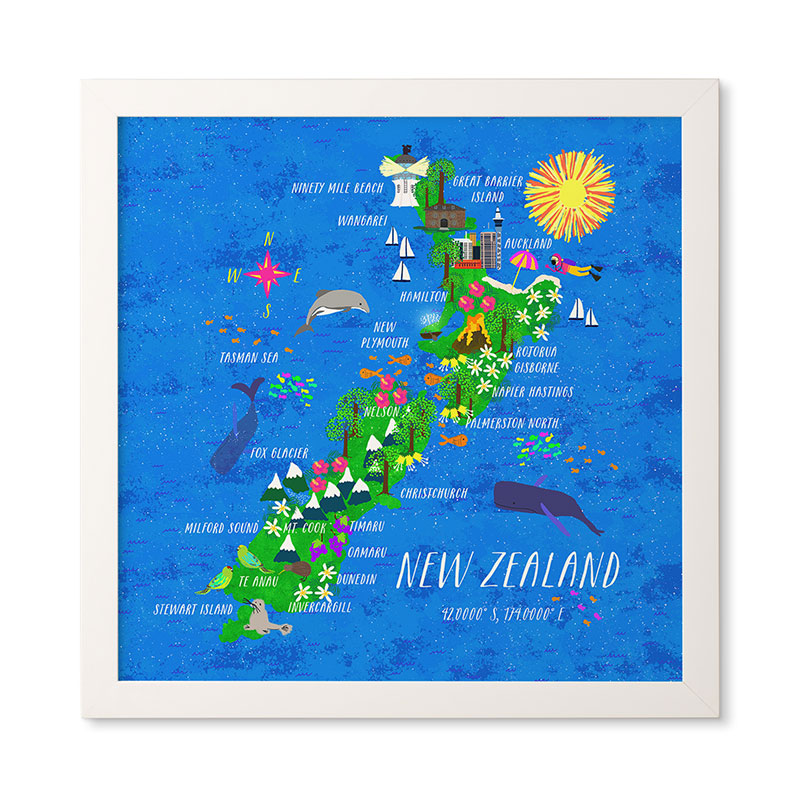 Joy Laforme New Zealand Map Framed Wall Art