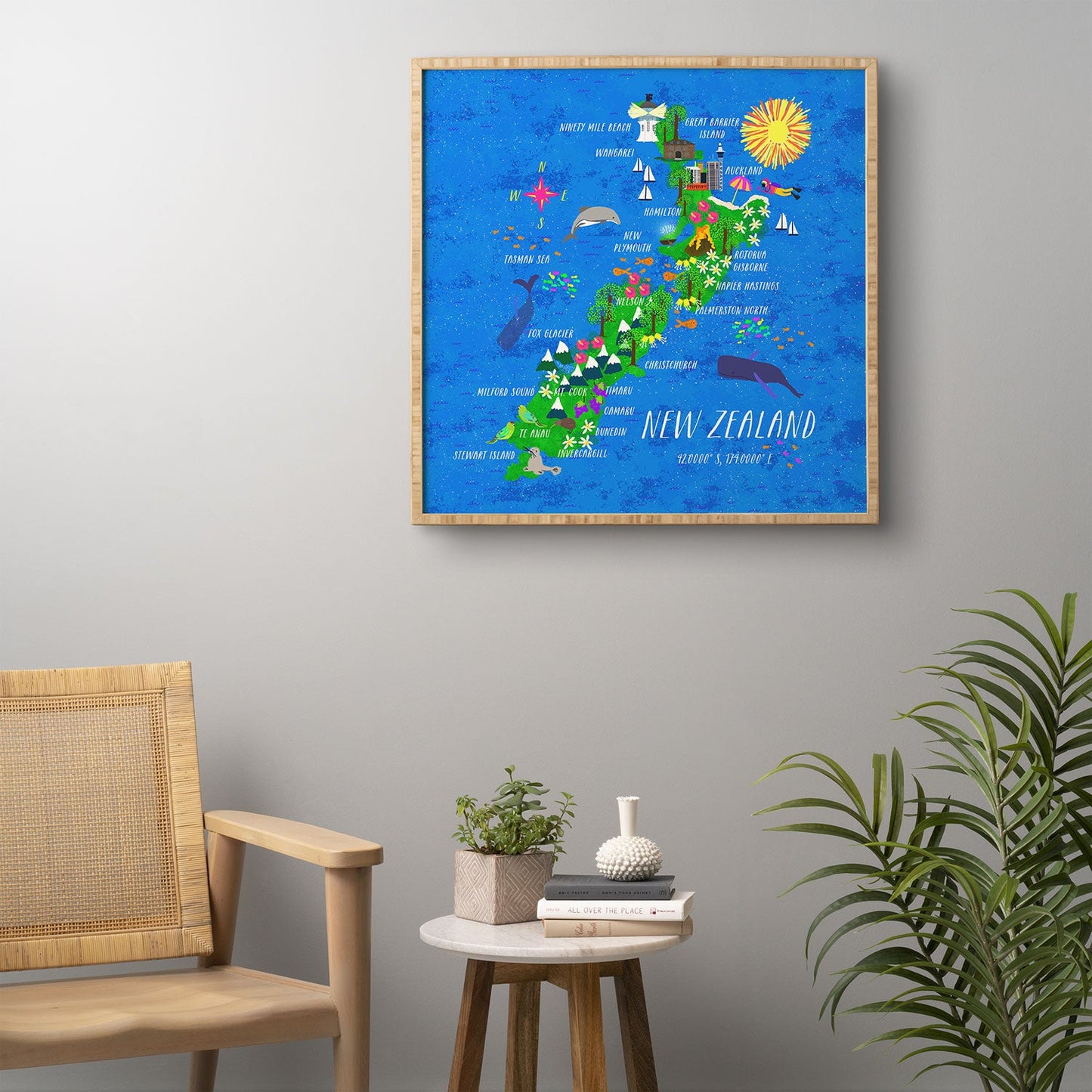 Joy Laforme New Zealand Map Framed Wall Art