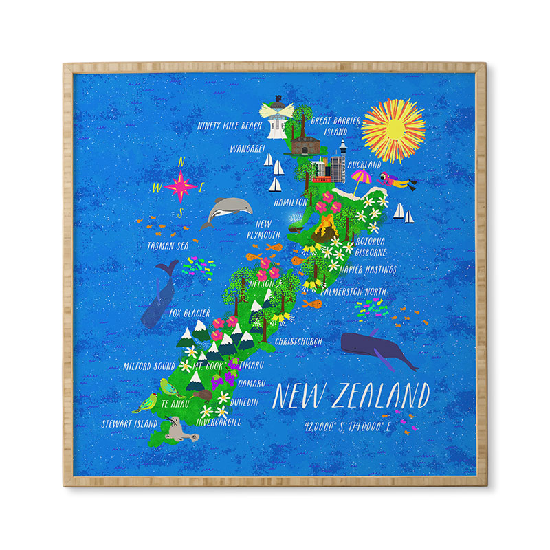 Joy Laforme New Zealand Map Framed Wall Art