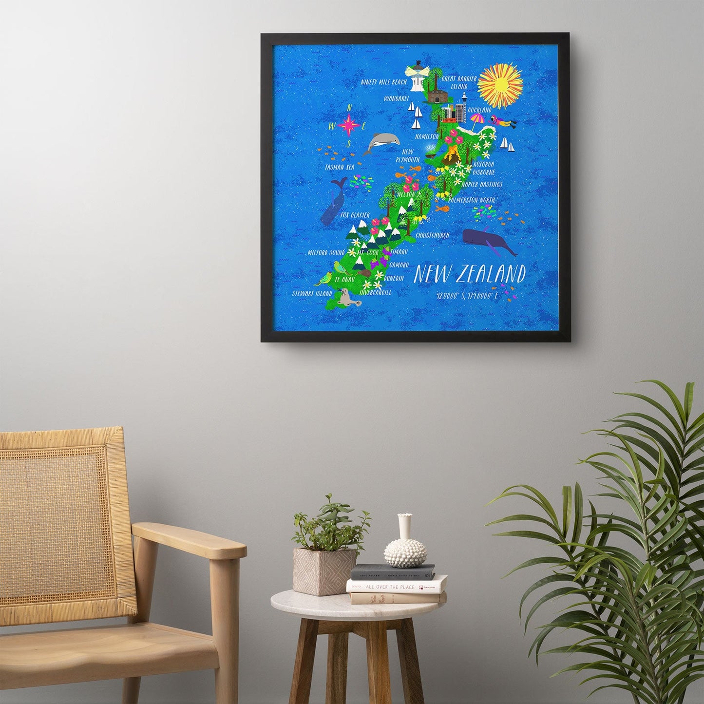 Joy Laforme New Zealand Map Framed Wall Art