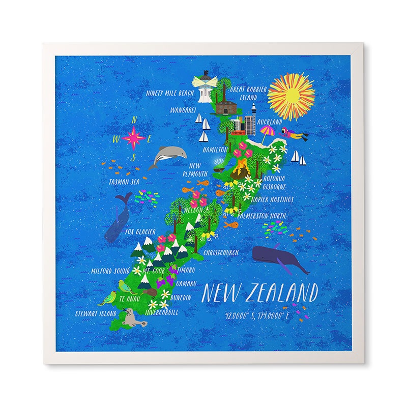 Joy Laforme New Zealand Map Framed Wall Art