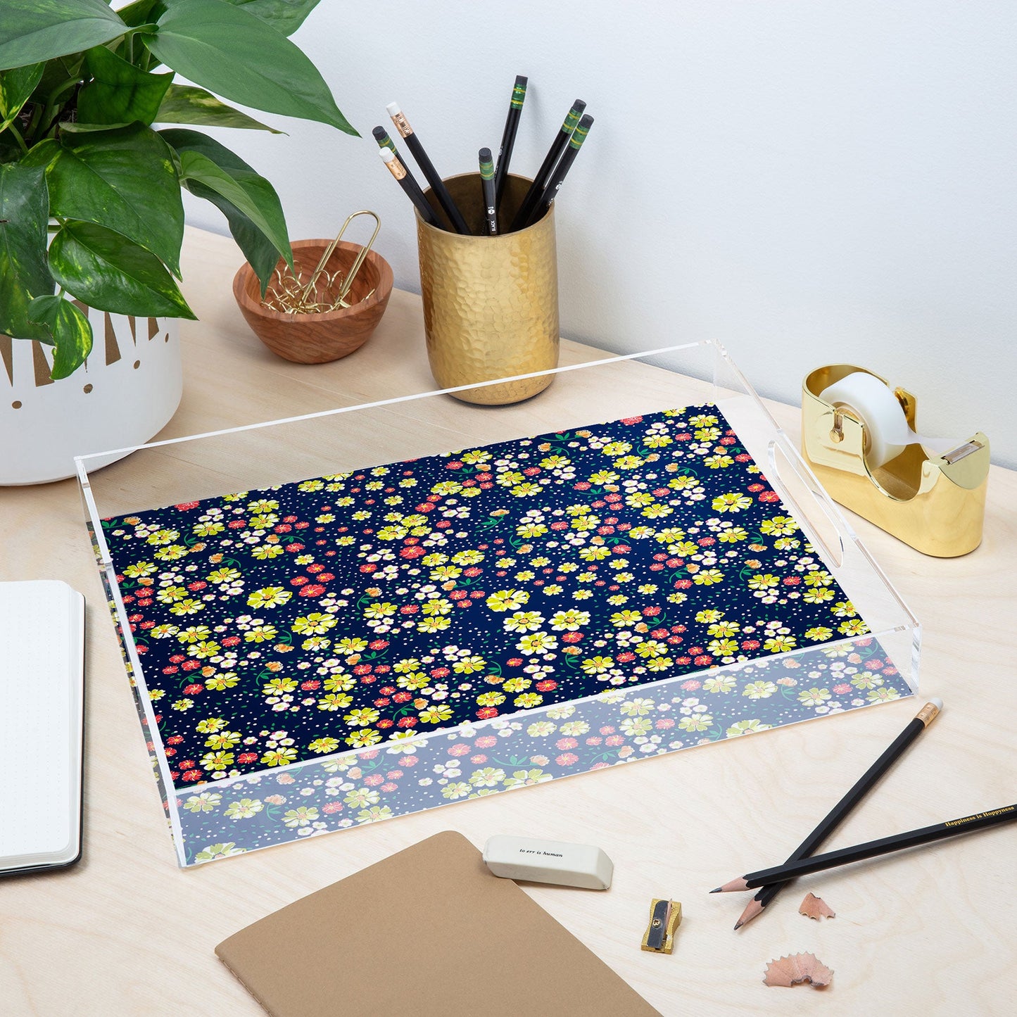Joy Laforme Wild Floral Ditsy In Navy Acrylic Tray