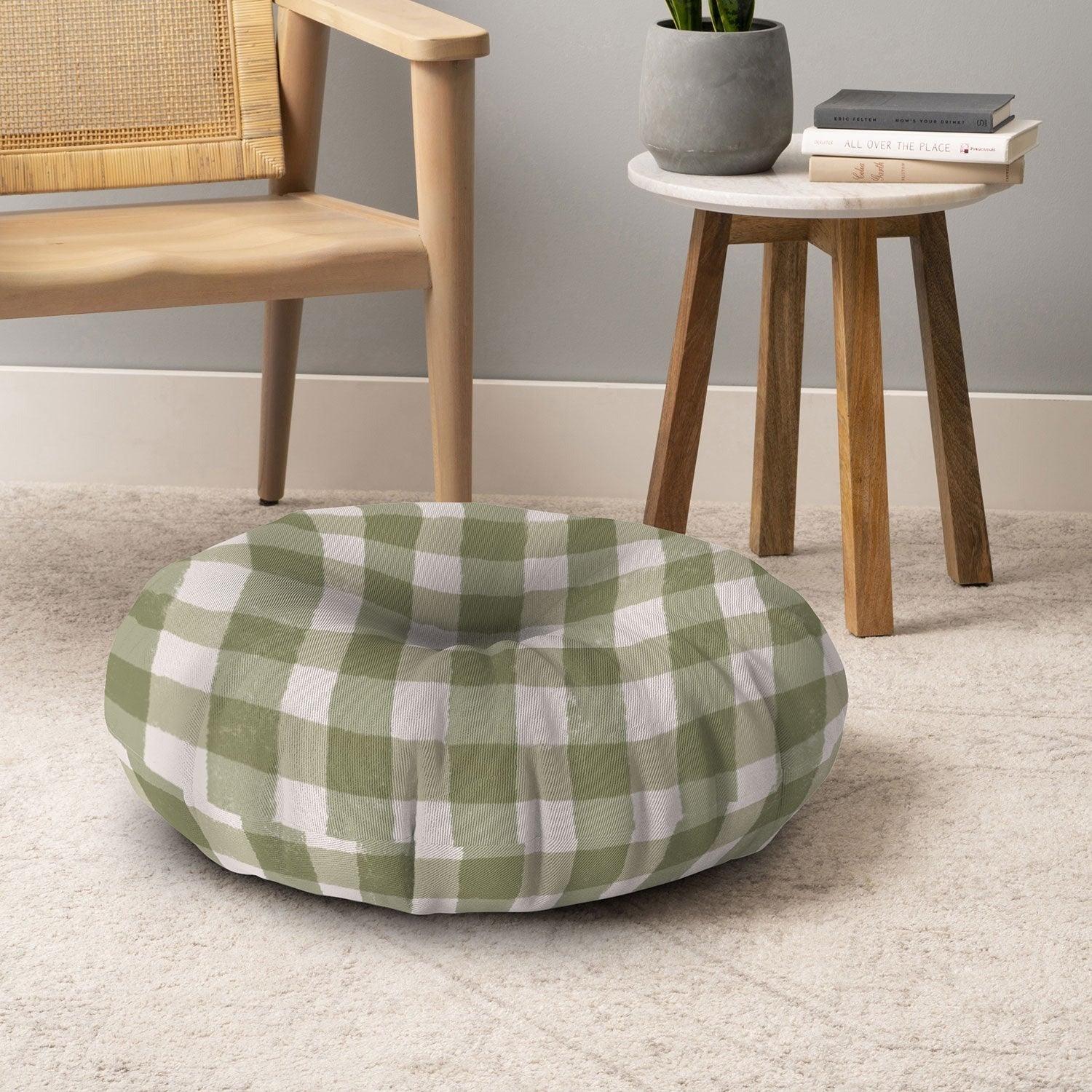 Menina Lisboa Rustic Green Plaid Floor Pillow Round