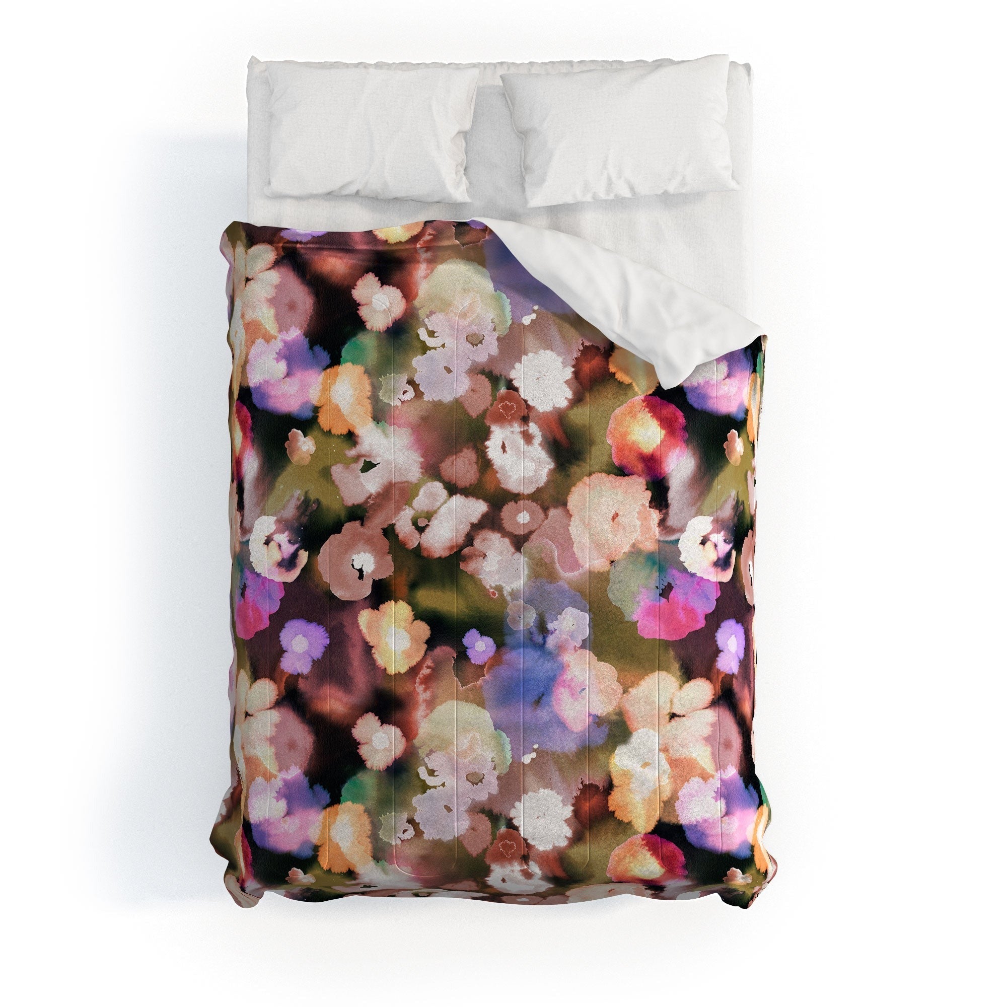 Ninola Design Botanic Retreat Ombre Abstract Watercolor Flowers Pink gold Comforter