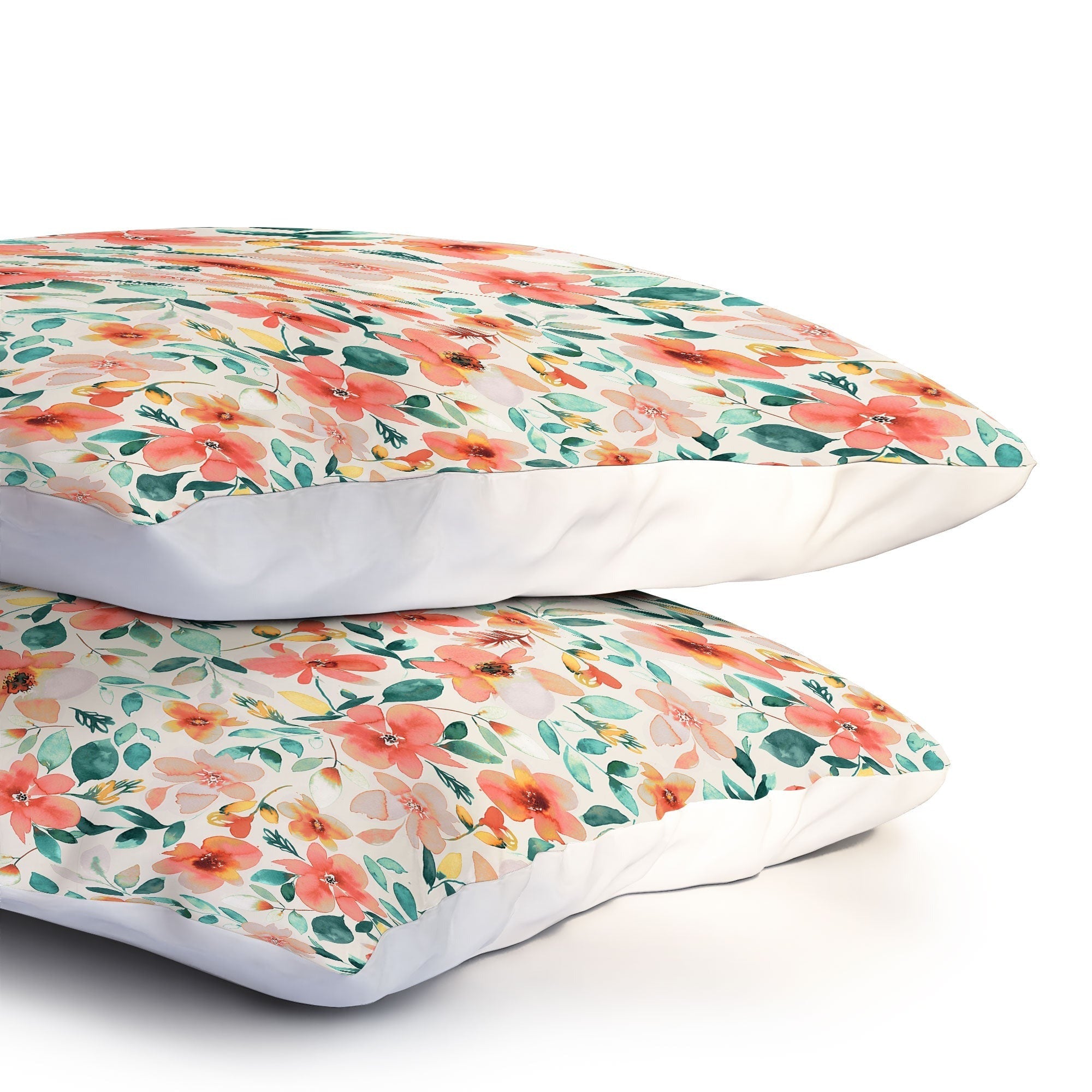 Ninola Design Botanic Retreat Tropical Whimsical Flowers Coral Green Pillow Shams