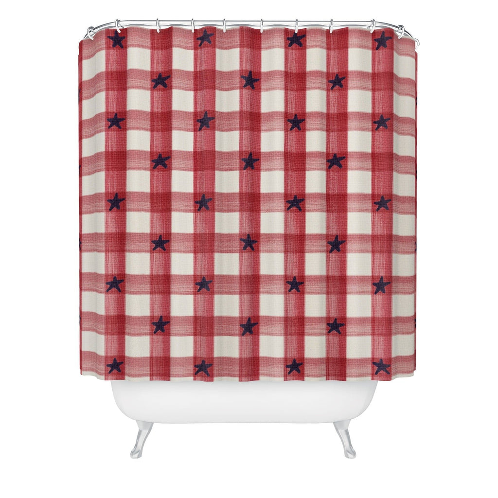 DENY Designs Red Gingham plus Stars Shower Curtain