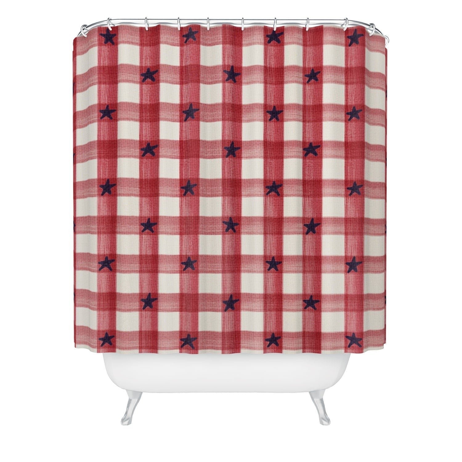 DENY Designs Red Gingham plus Stars Shower Curtain
