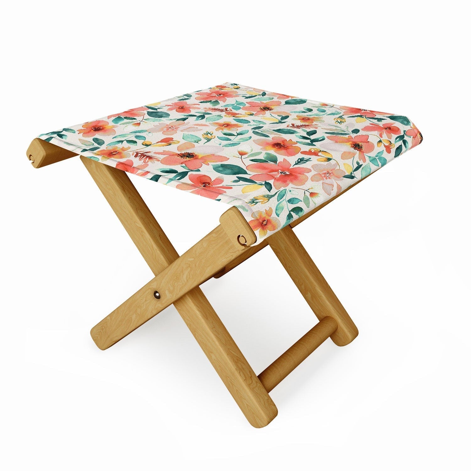 Ninola Design Botanic Retreat Tropical Whimsical Flowers Coral Green Folding Stool