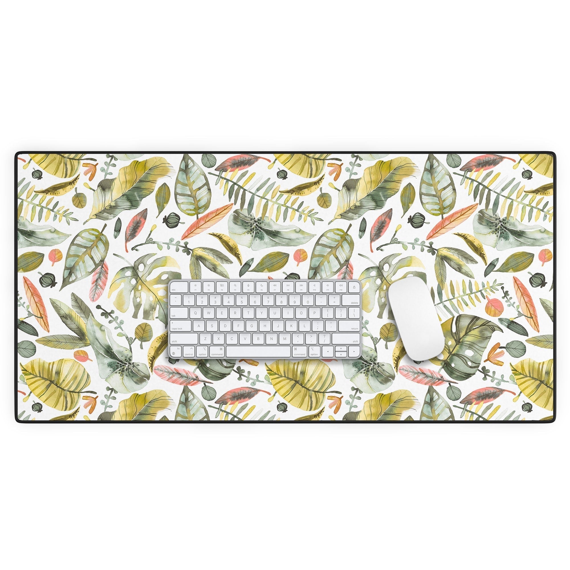 Ninola Design Botanic Retreat Tropical Jungle Leaves Botanical Green Orange Desk Mat