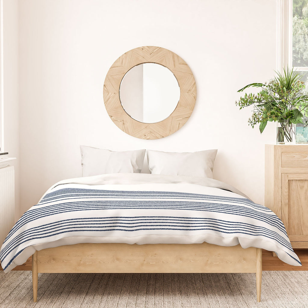 Kierkegaard Design Studio organic stripes naut navy blue and white Duvet Cover