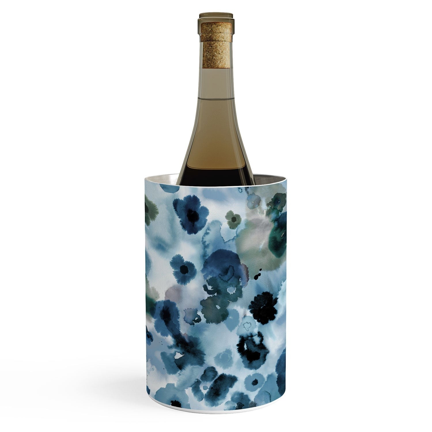 Ninola Design Botanic Retreat Ombre Abstract Watercolor Flowers Blue Navy Wine Chiller