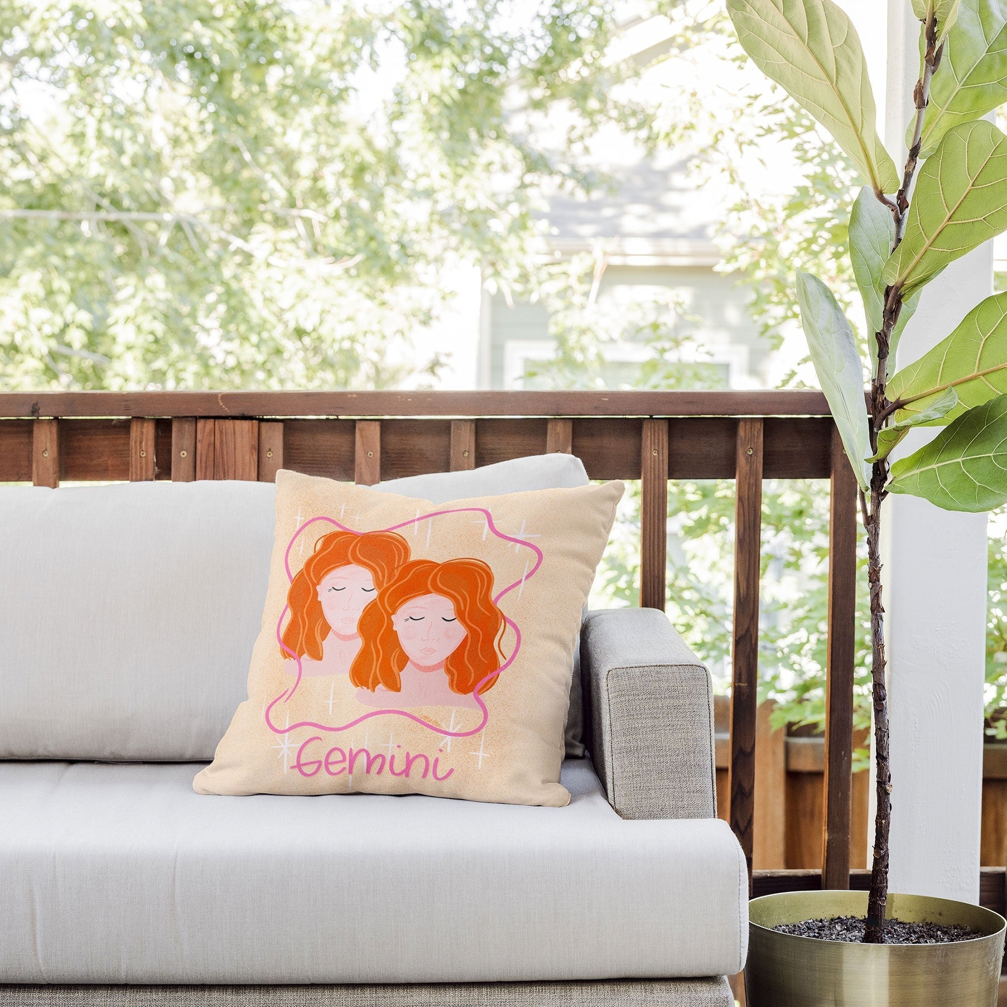 Little Om Zodiac Signs Gemini Outdoor Throw Pillow