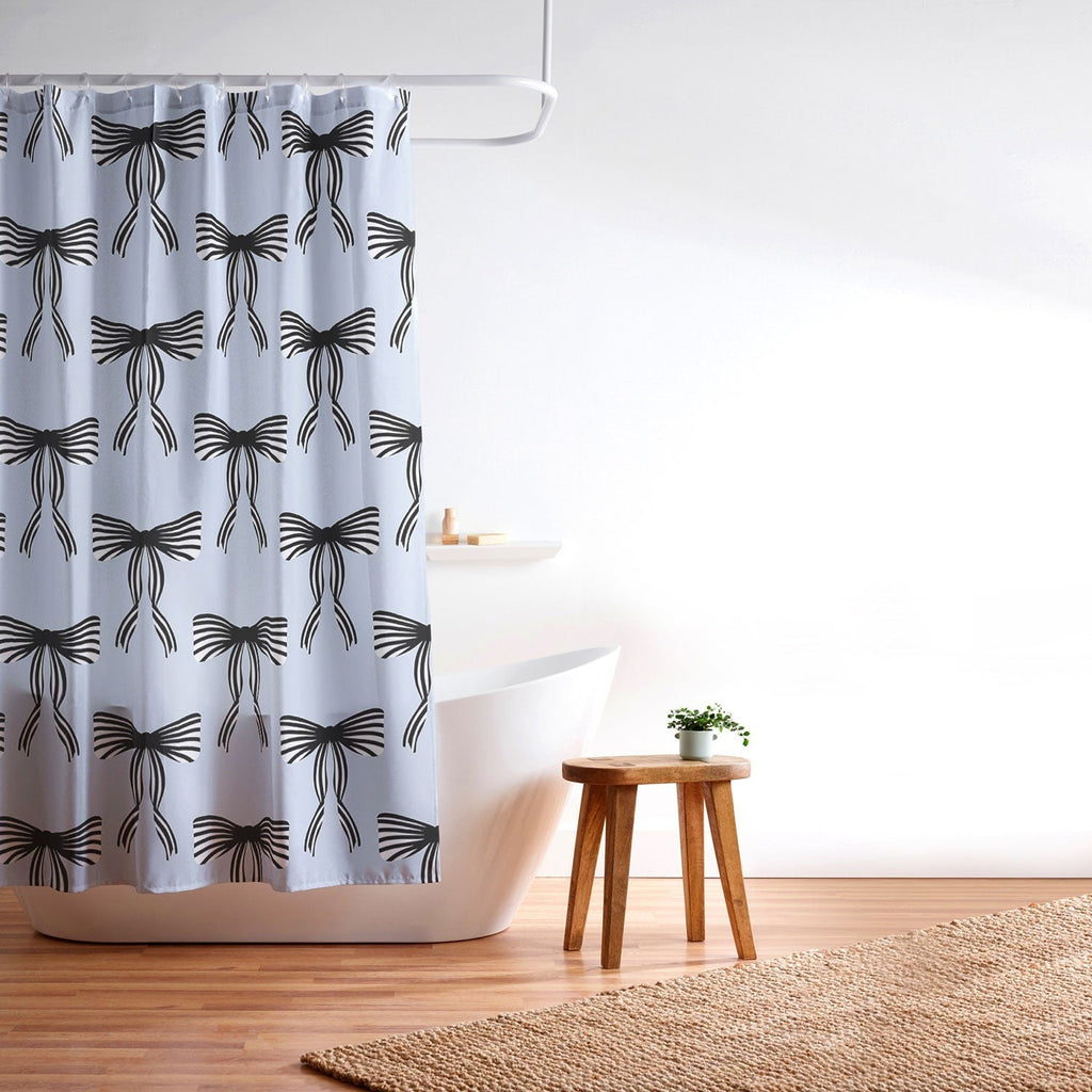 Design by Spark Black Striped Bows Shower Curtain