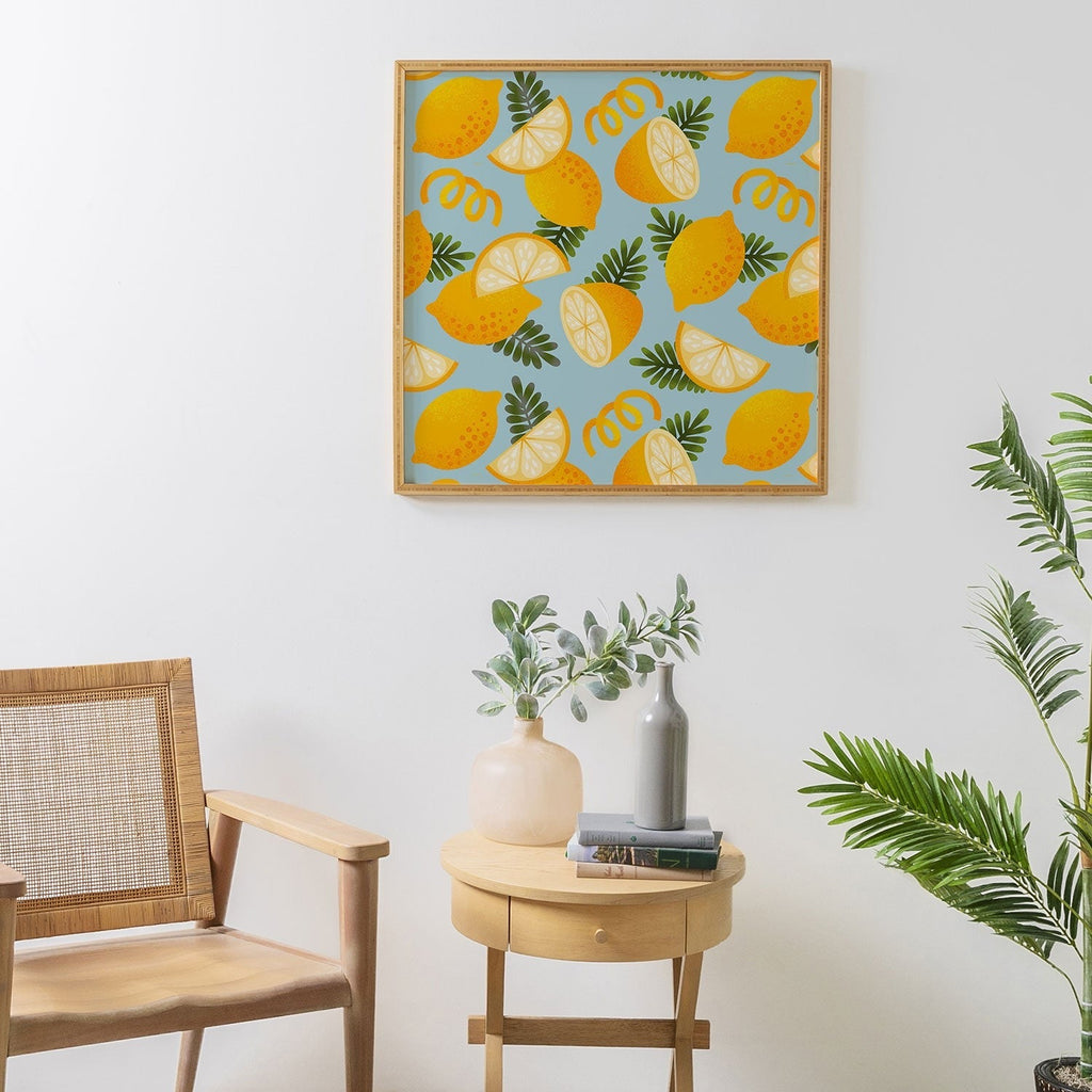 Jessica Molina Lemon Pattern on Sky Blue Framed Wall Art