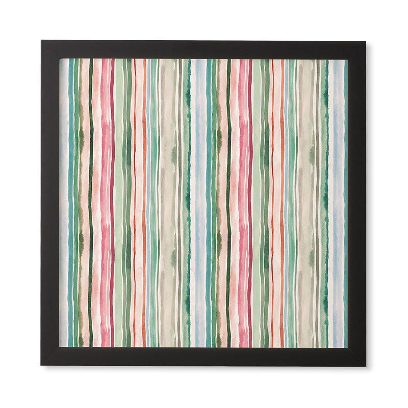 Ninola Design Botanic Retreat Watercolor Stripes Green Orange Red Framed Wall Art
