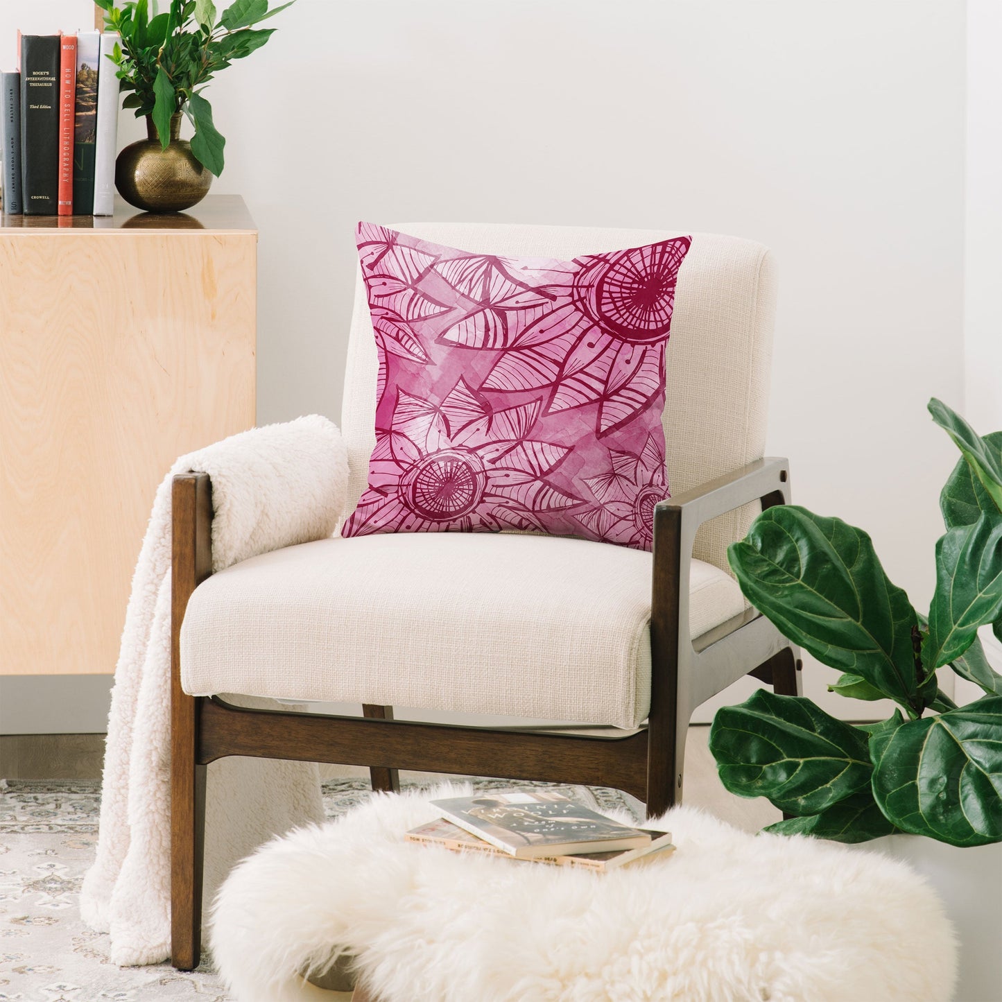 Julia Da Rocha Watercolor Rosa Throw Pillow