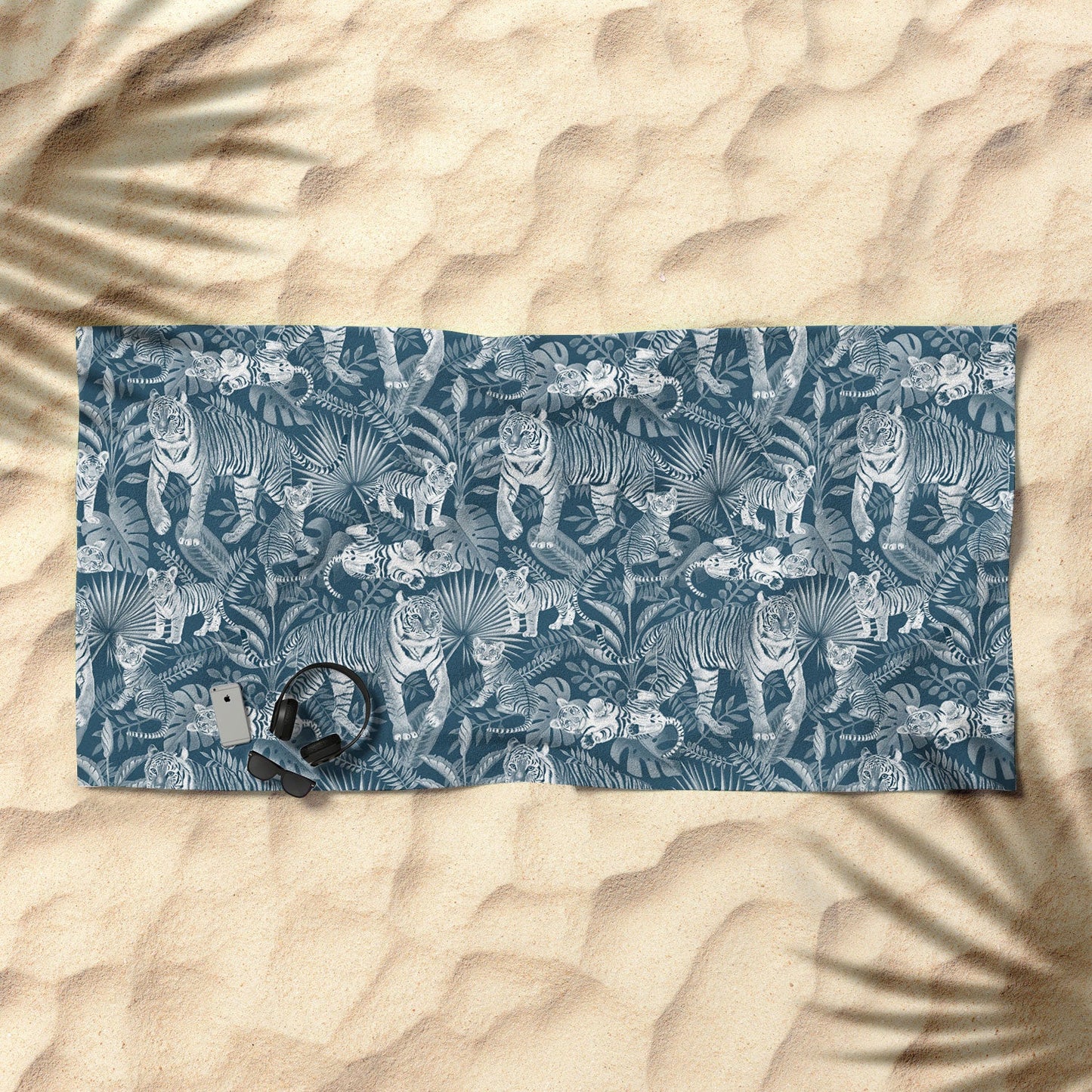 Julia Madoka Family of Tigers Monochrome Beach Towel
