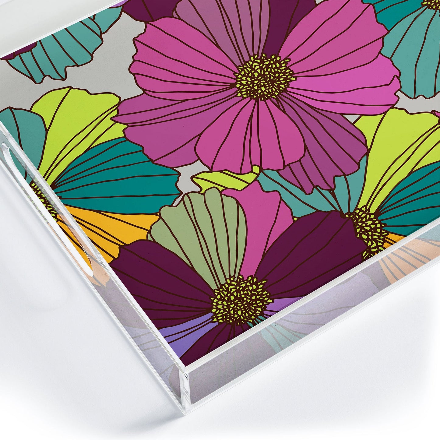 Juliana Curi Gray Flower Acrylic Tray