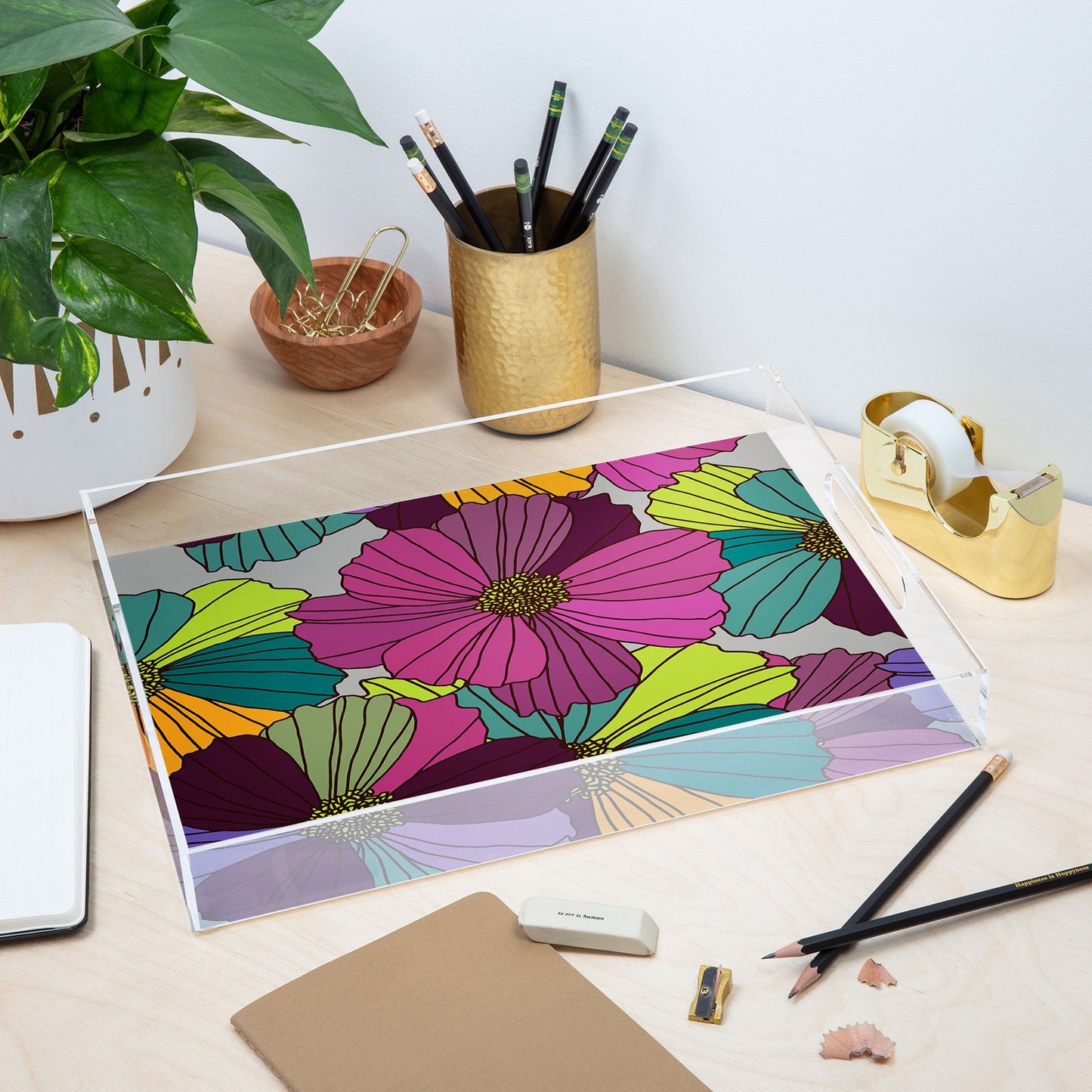 Juliana Curi Gray Flower Acrylic Tray