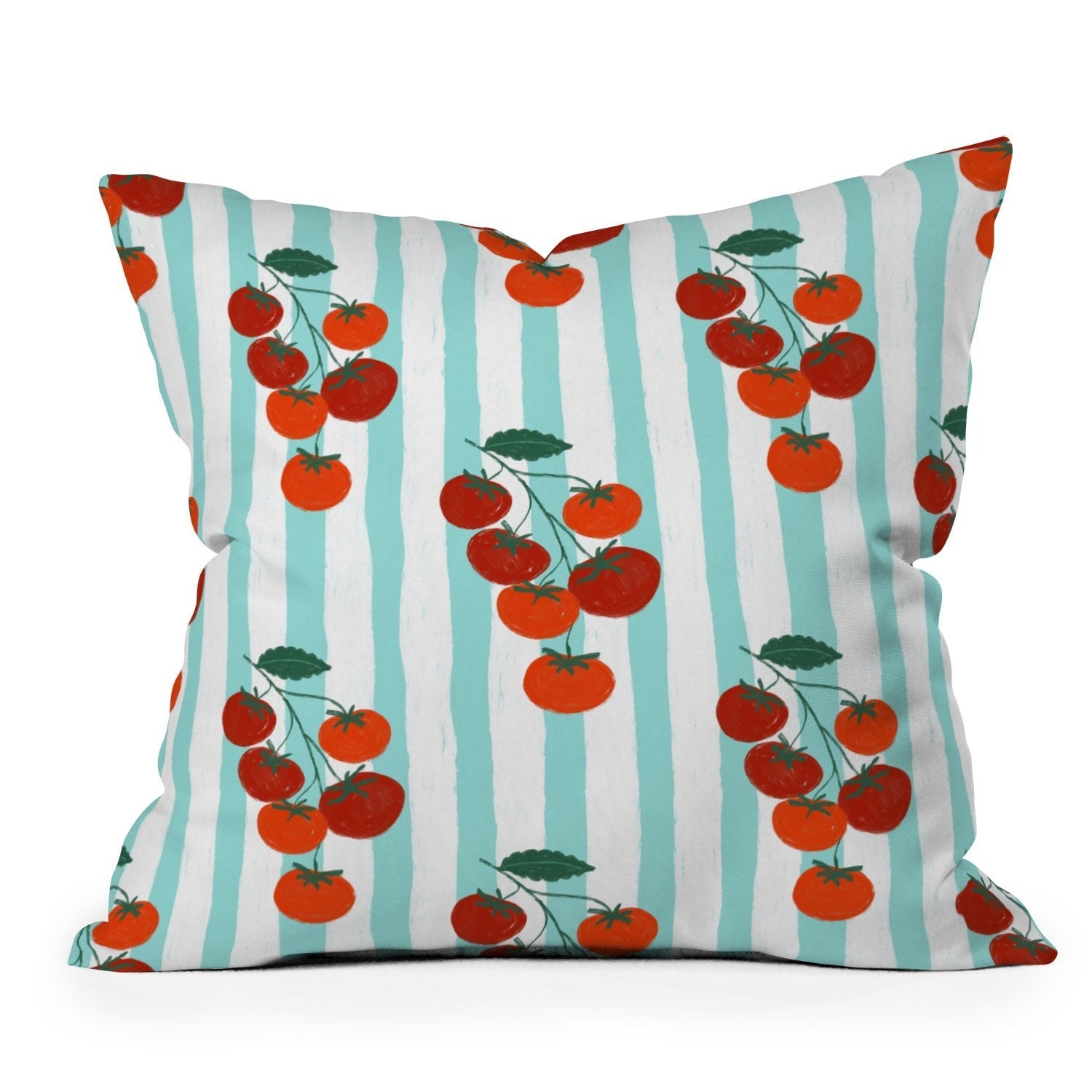 Design by Spark Zesty Tomatoes and Stripes Outdoor Throw Pillow