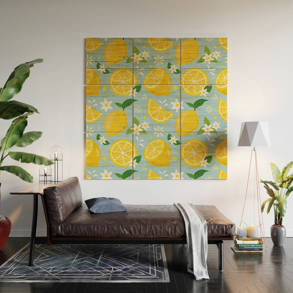 Design by Spark Lemony Fresh Florals Wood Wall Mural