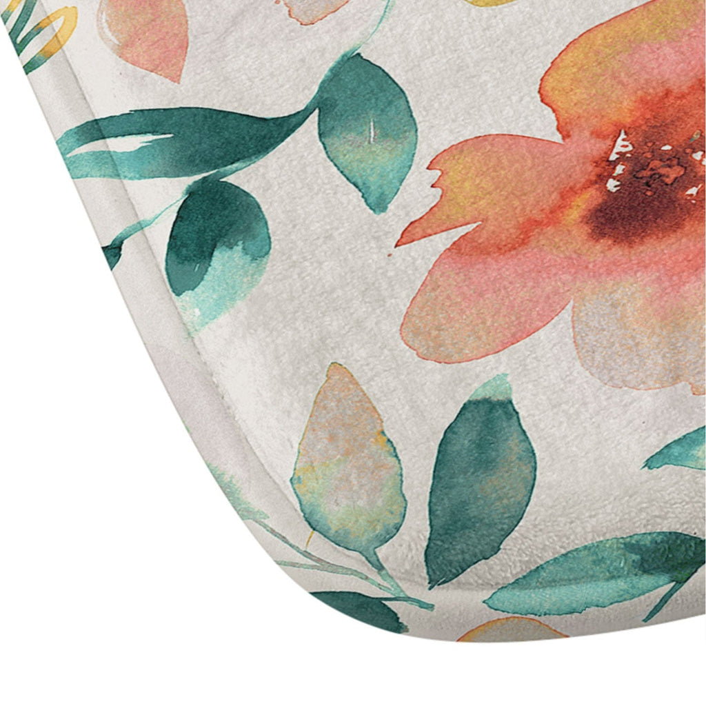 Ninola Design Botanic Retreat Tropical Whimsical Flowers Coral Green Memory Foam Bath Mat