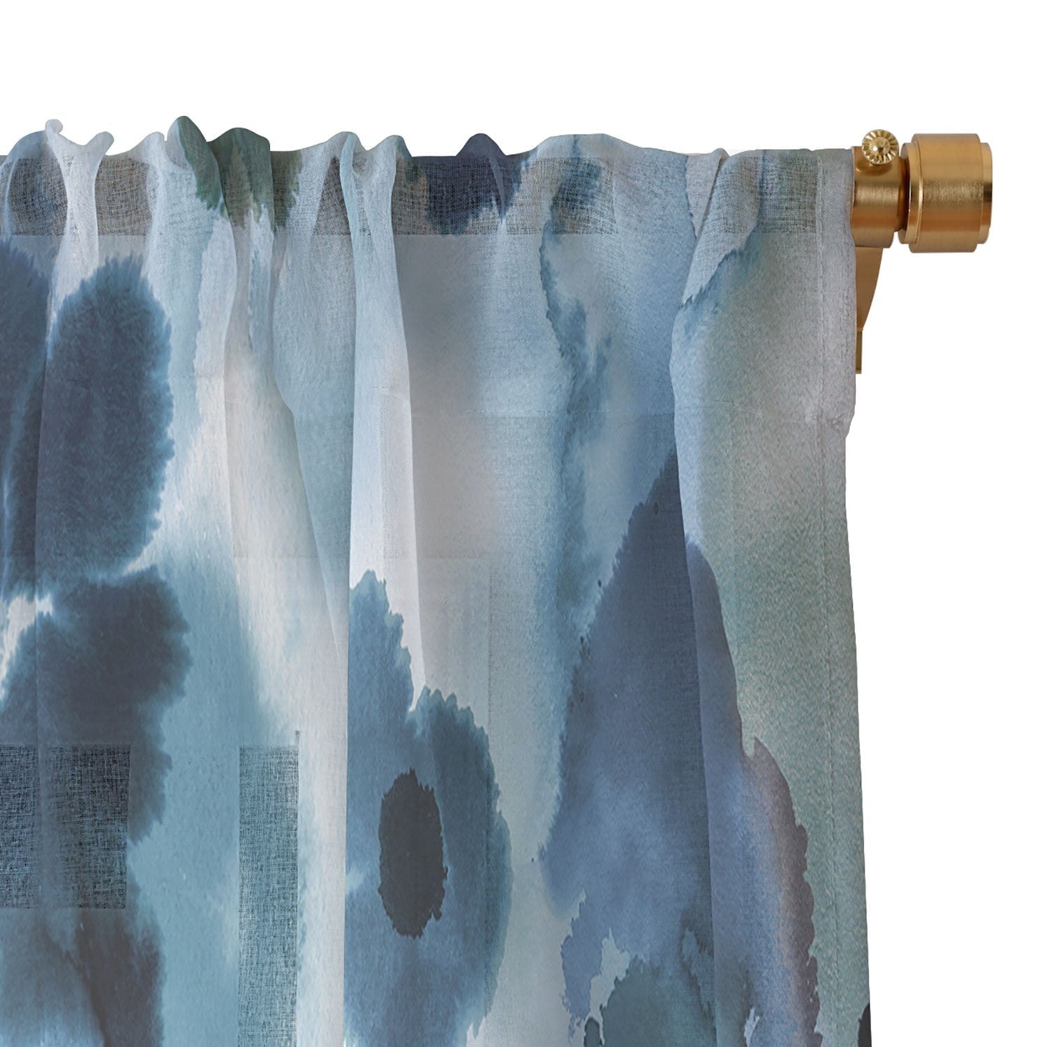 Ninola Design Botanic Retreat Ombre Abstract Watercolor Flowers Blue Navy Sheer Non Repeat