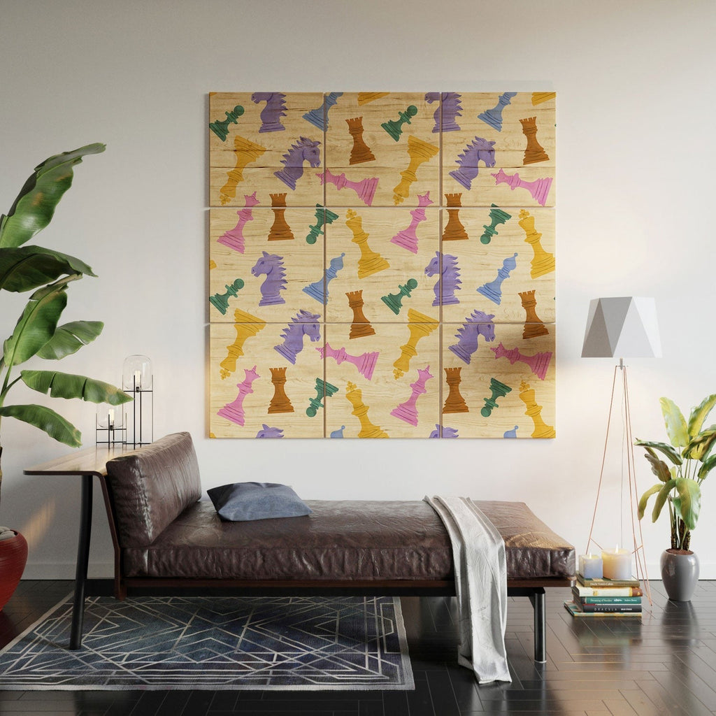 Design by Spark Chess Game Pieces Wood Wall Mural