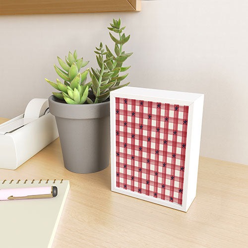 DENY Designs Red Gingham plus Stars Framed Mini Art Print