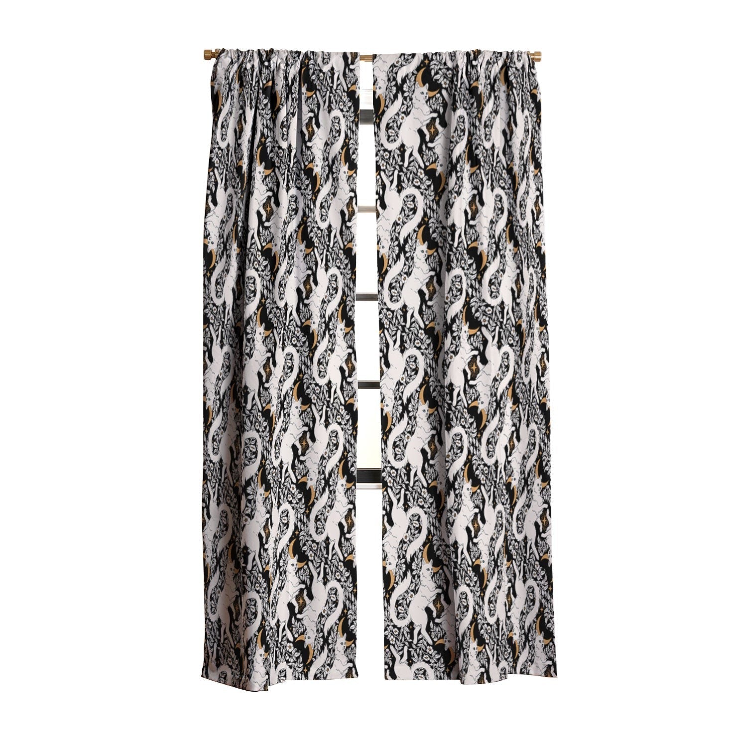 Avenie Celestial Cats Gold Blackout Window Curtain