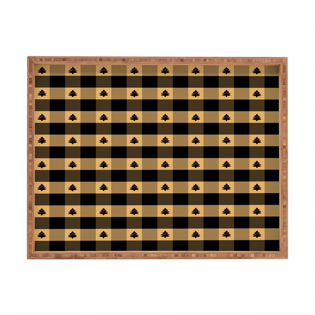 Design by Spark Black Gold Tree Tree Gingham Rectangular Tray