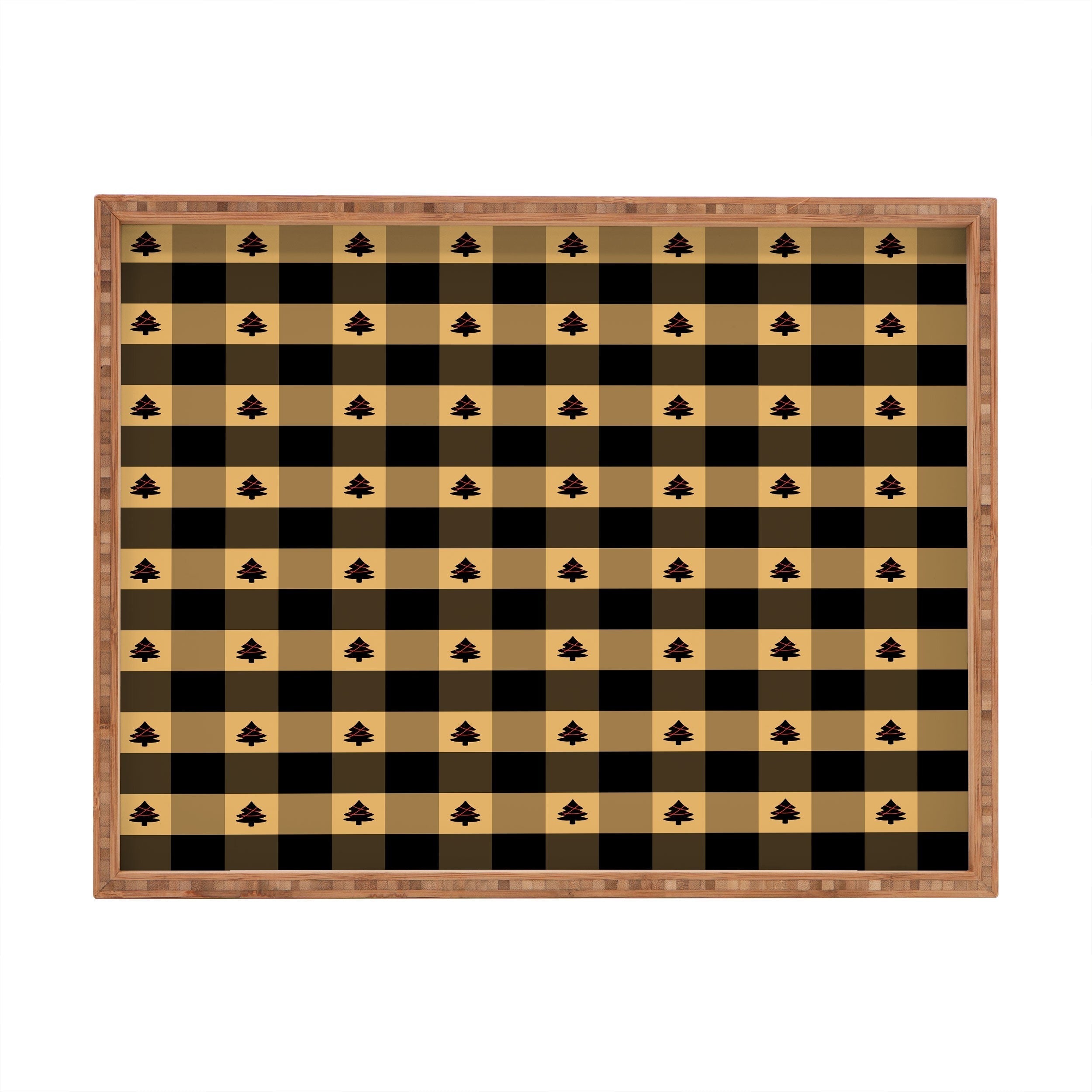 Design by Spark Black Gold Tree Tree Gingham Rectangular Tray