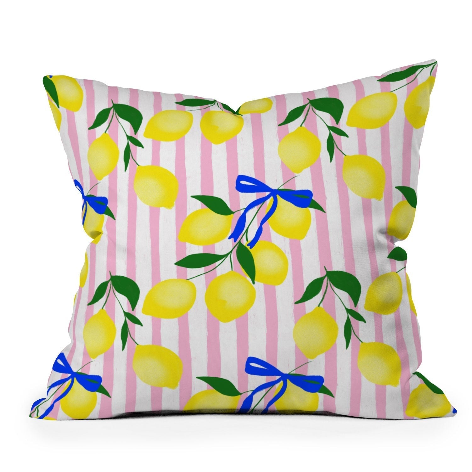 Design by Spark Zesty Lemons and Stripes Throw Pillow