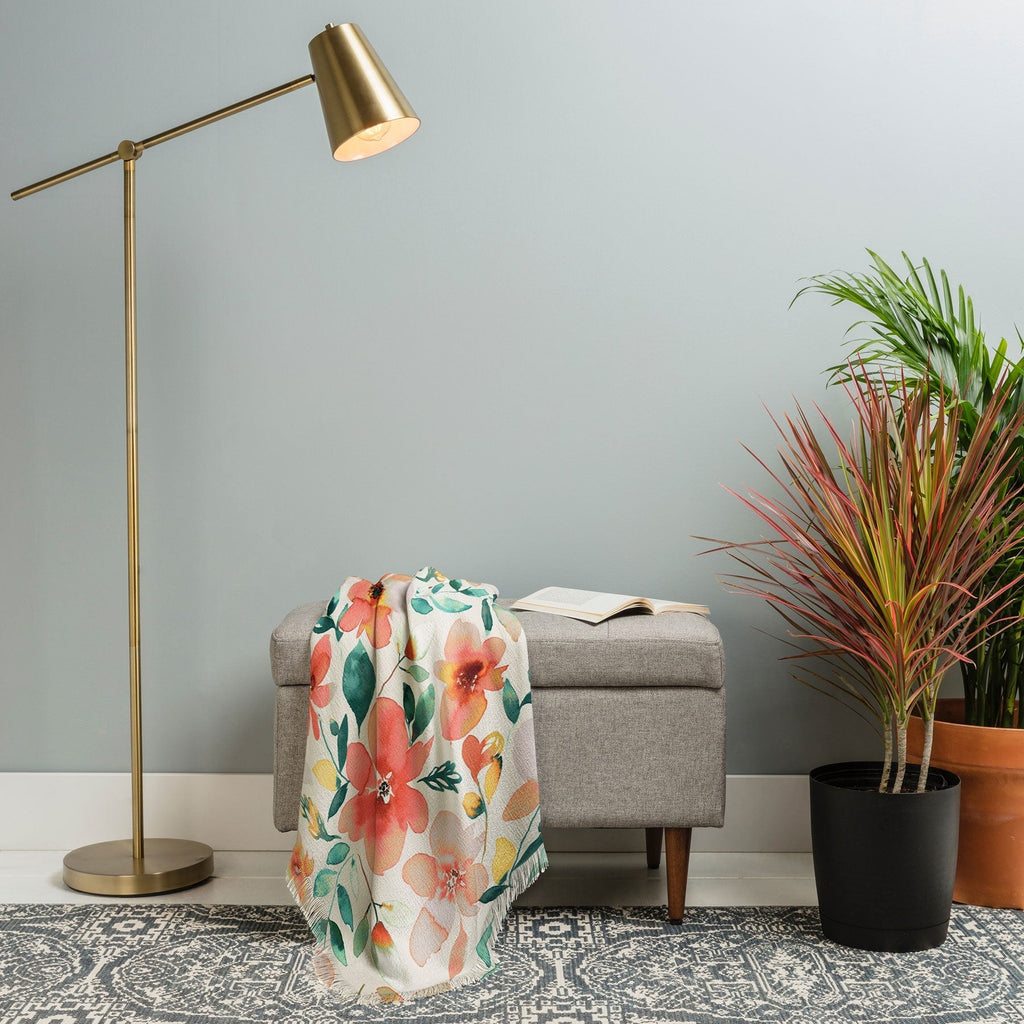 Ninola Design Botanic Retreat Tropical Whimsical Flowers Coral Green Throw Blanket