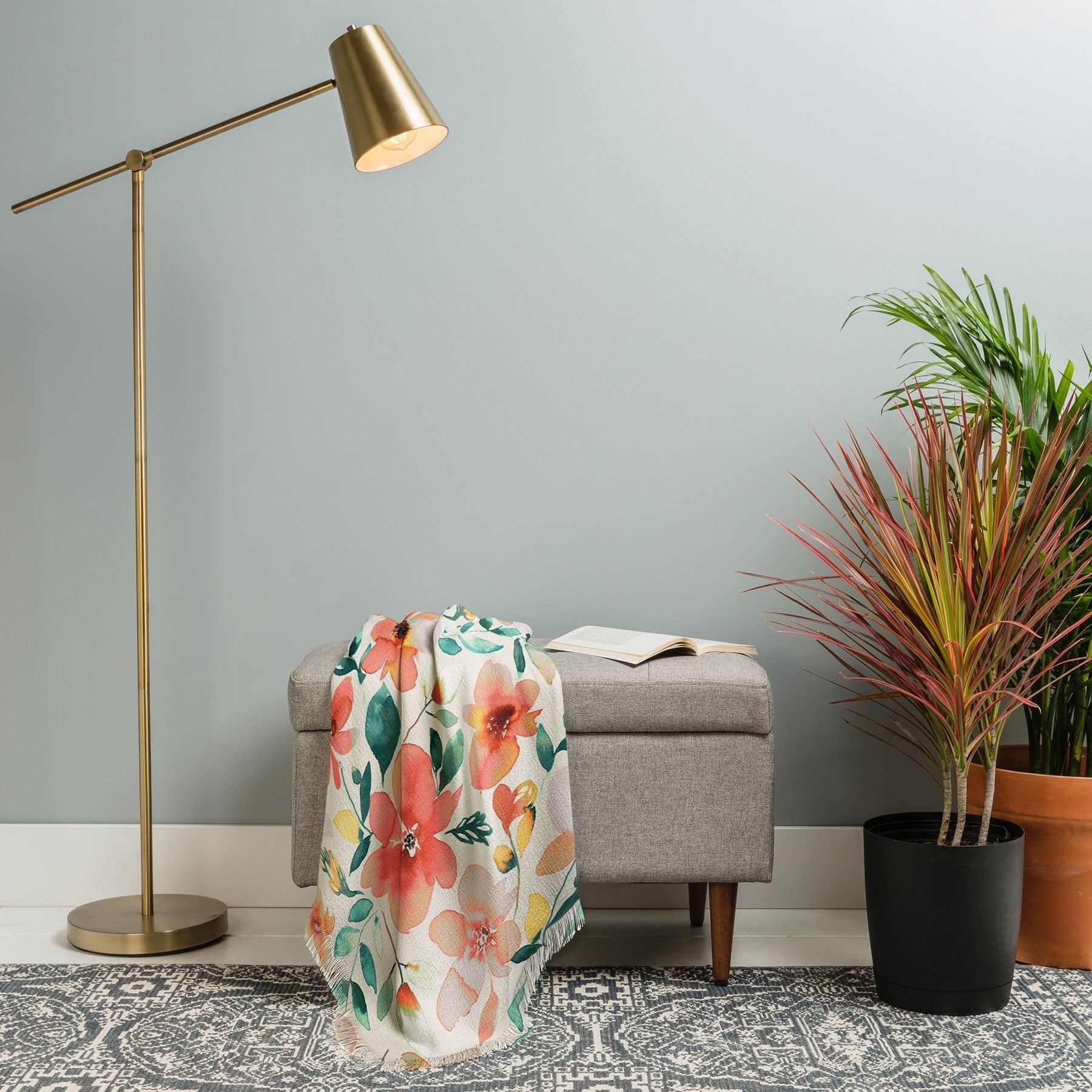 Ninola Design Botanic Retreat Tropical Whimsical Flowers Coral Green Throw Blanket