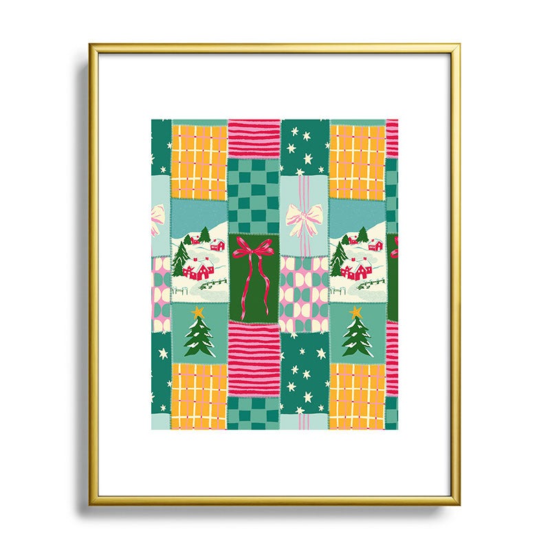 LouBruzzoni Cozy Christmas Patchwork Metal Framed Art Print