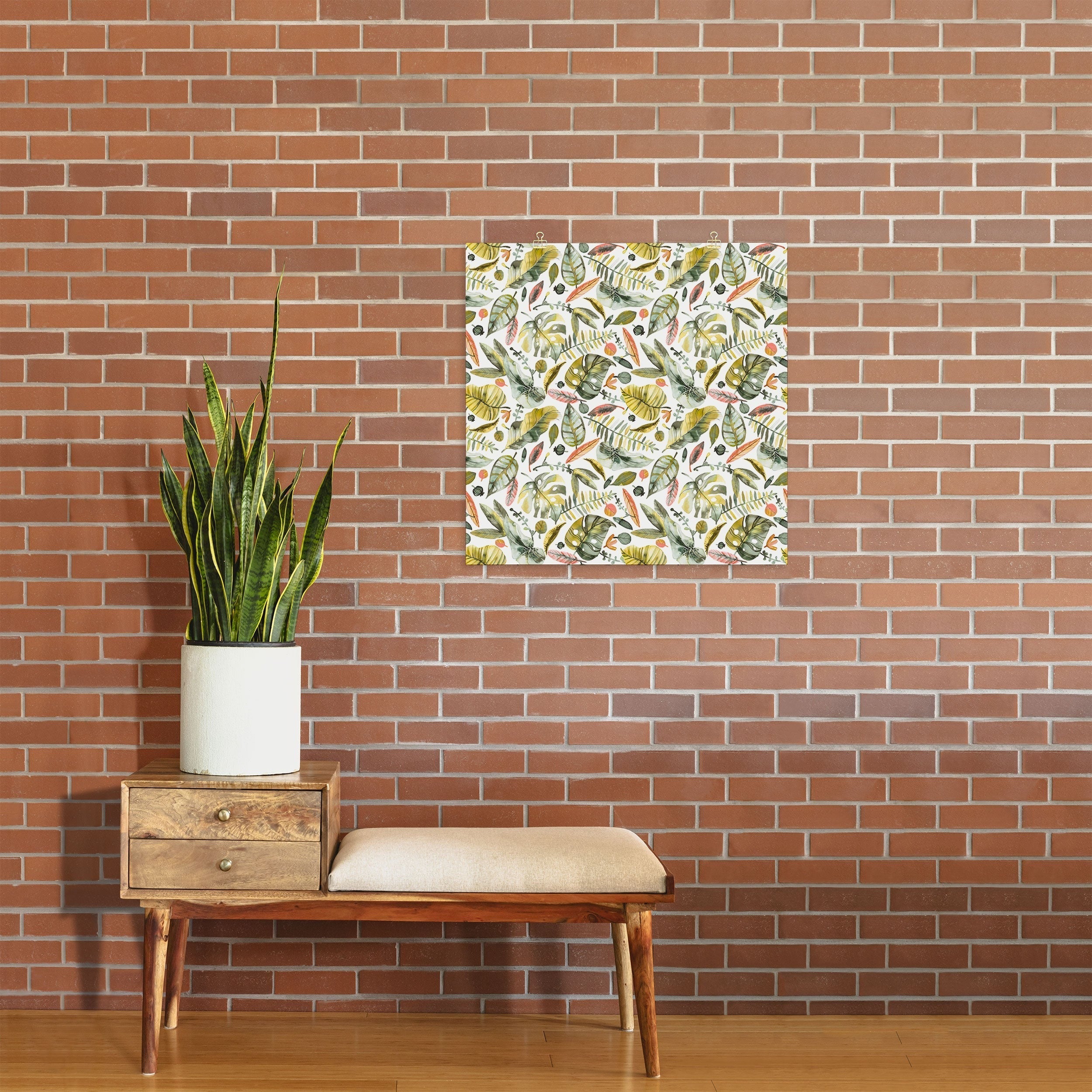 Ninola Design Botanic Retreat Tropical Jungle Leaves Botanical Green Orange Art Print