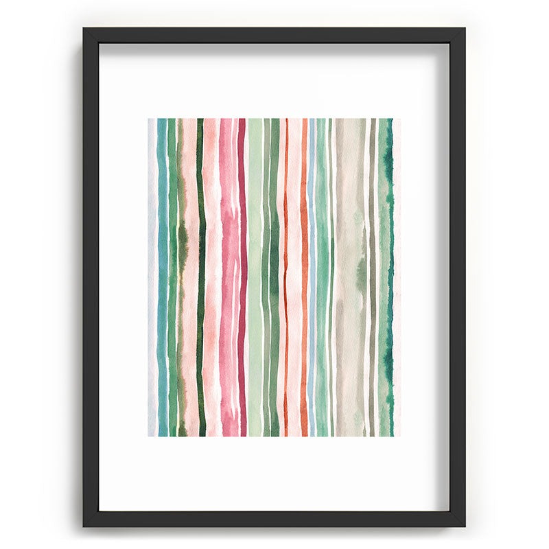 Ninola Design Botanic Retreat Watercolor Stripes Green Orange Red Recessed Framing Rectangle