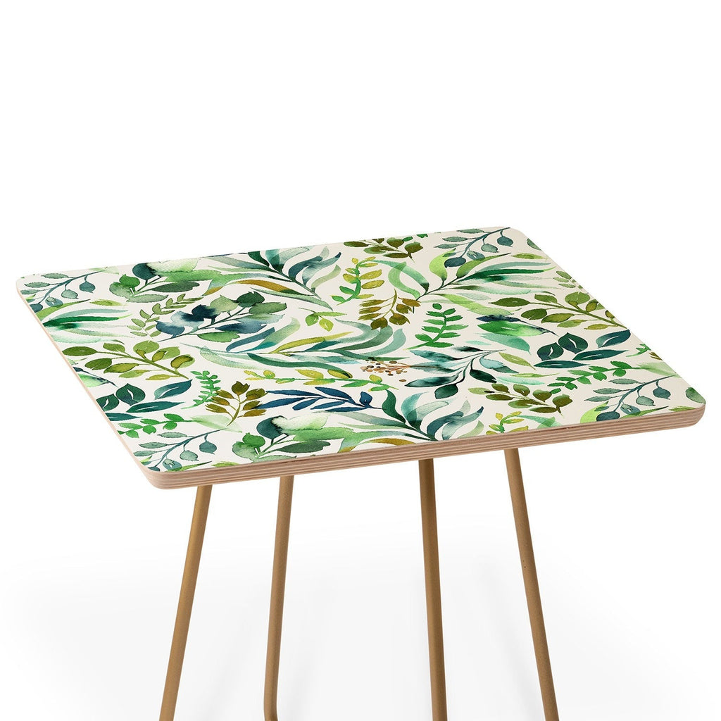 Ninola Design Botanic Retreat Loose Botanical Leaves Watercolor Green Side Table