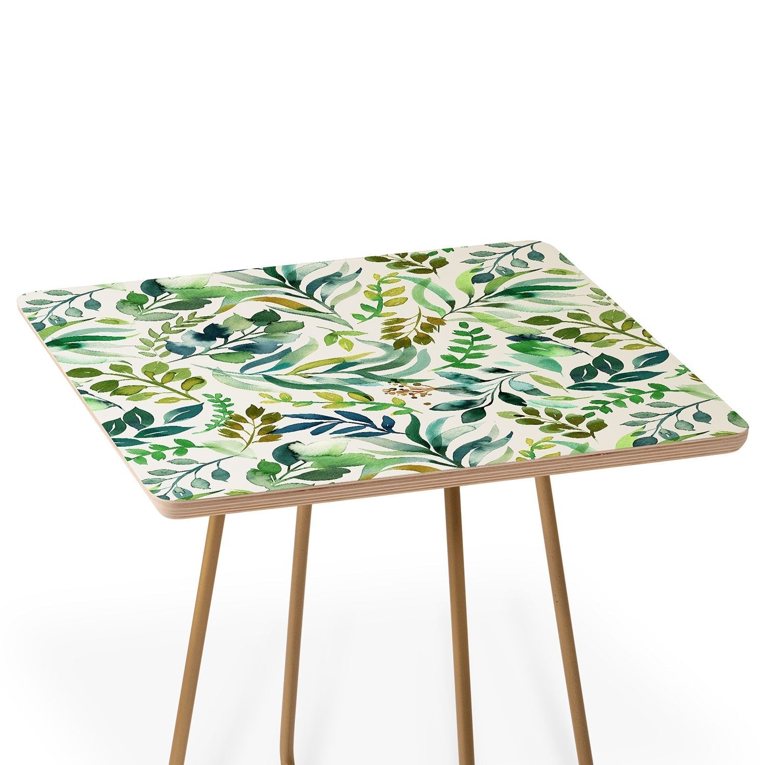 Ninola Design Botanic Retreat Loose Botanical Leaves Watercolor Green Side Table