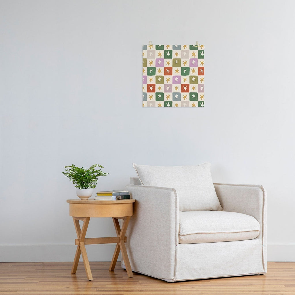 LouBruzzoni Retro Star Block Pattern Art Print