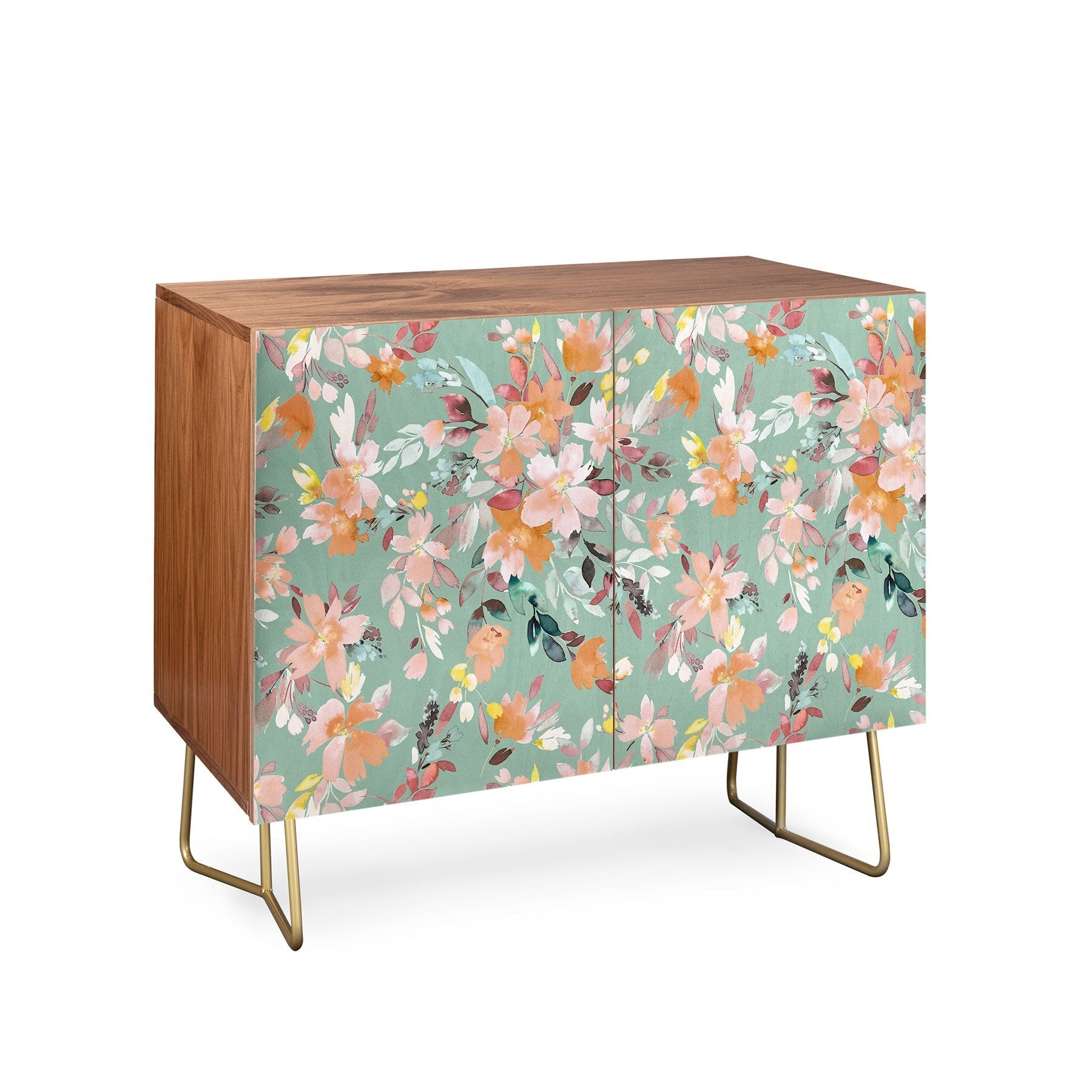 Ninola Design Botanic Retreat Floral Oleander Whimsical Teal Green Credenza