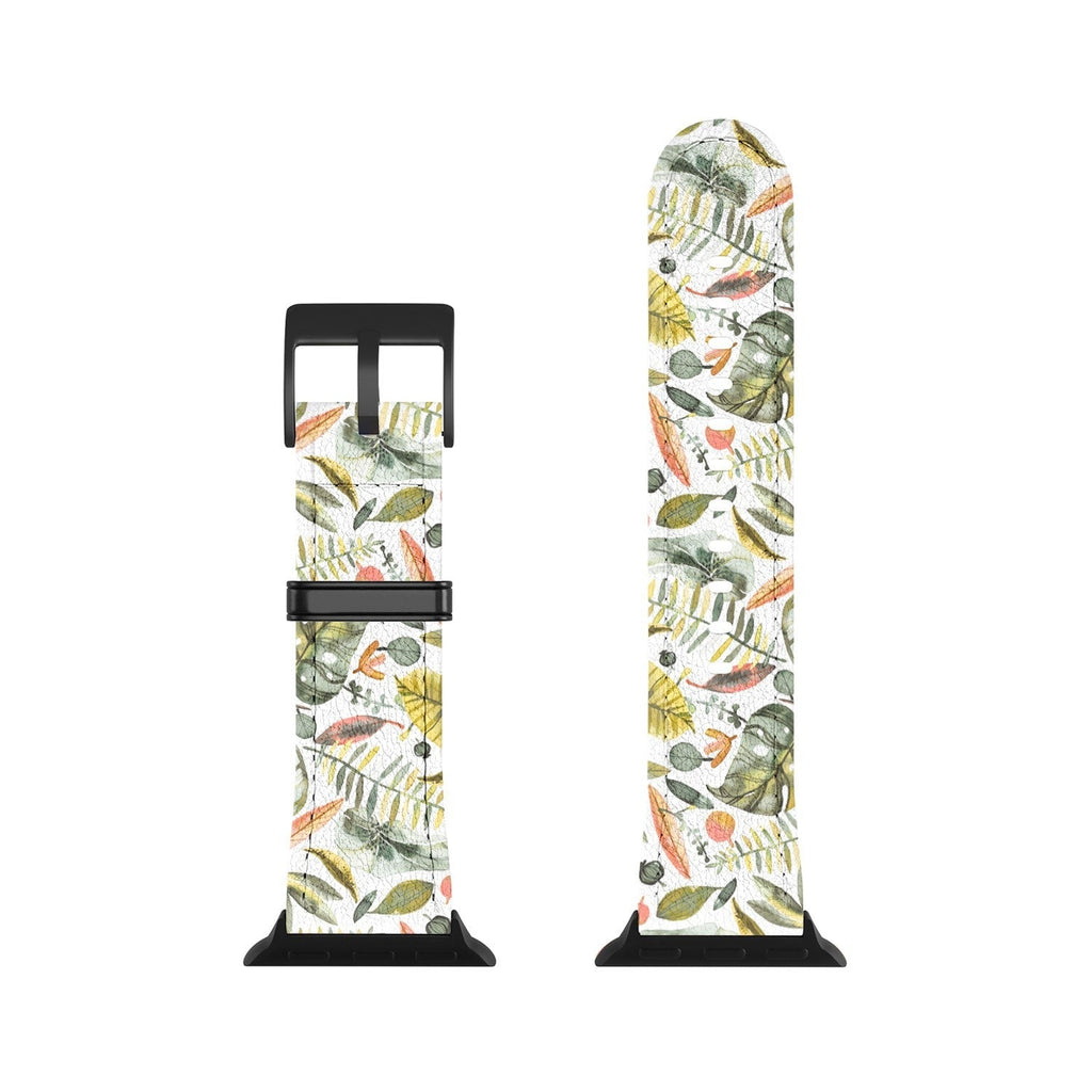 Ninola Design Botanic Retreat Tropical Jungle Leaves Botanical Green Orange Apple Watch Band