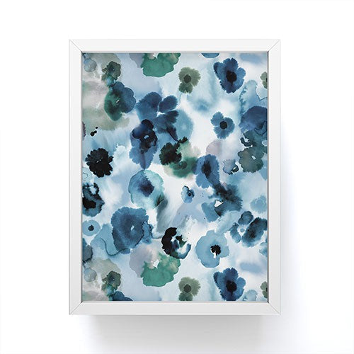 Ninola Design Botanic Retreat Ombre Abstract Watercolor Flowers Blue Navy Framed Mini Art Print