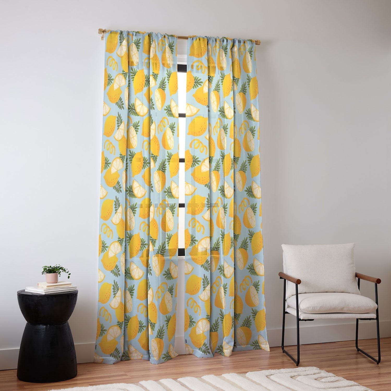 Jessica Molina Lemon Pattern on Sky Blue Sheer Window Curtain