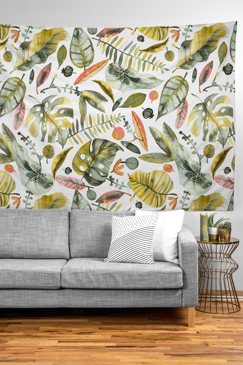 Ninola Design Botanic Retreat Tropical Jungle Leaves Botanical Green Orange Tapestry