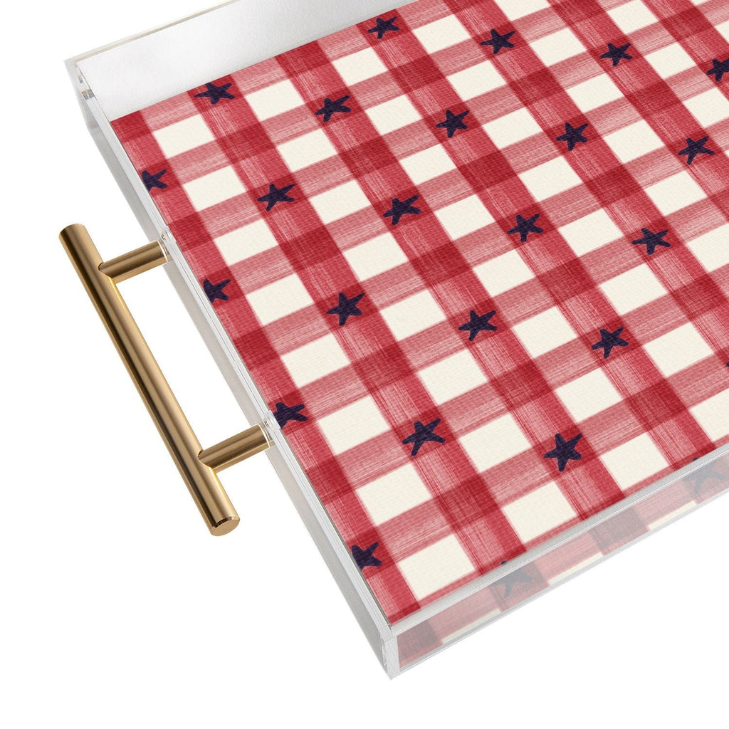 DENY Designs Red Gingham plus Stars Acrylic Tray
